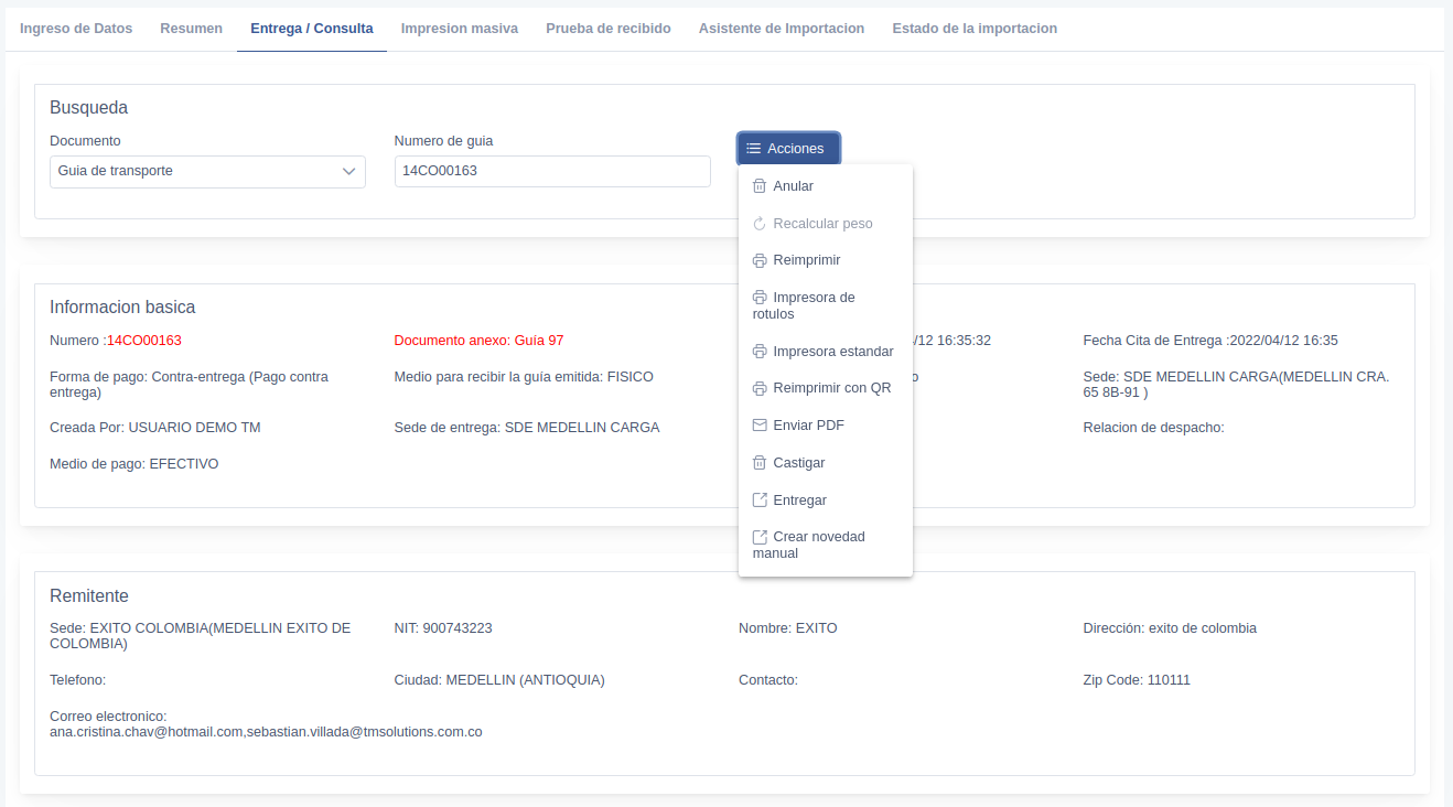 Guía de Transporte Nacional - Reimprimir