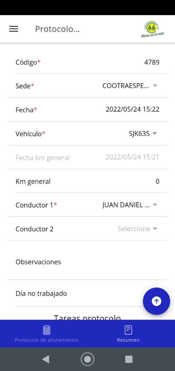Aplicación móvil de protocolos de alistamiento